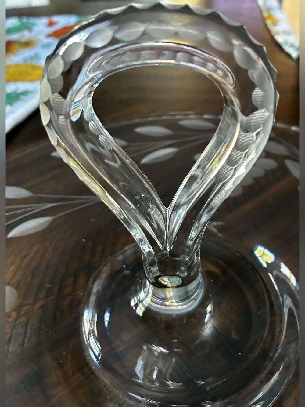 Clear Etched Glass Serving Plate with Grape Motif - White